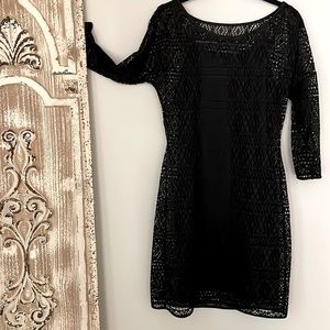 EXPRESS Black Crochet Mini Little Black Dress